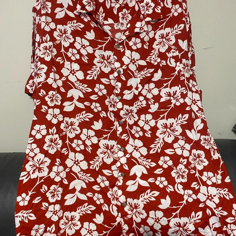 George Red and White Floral Casual Button Down Shirt - Picture 3 of 3